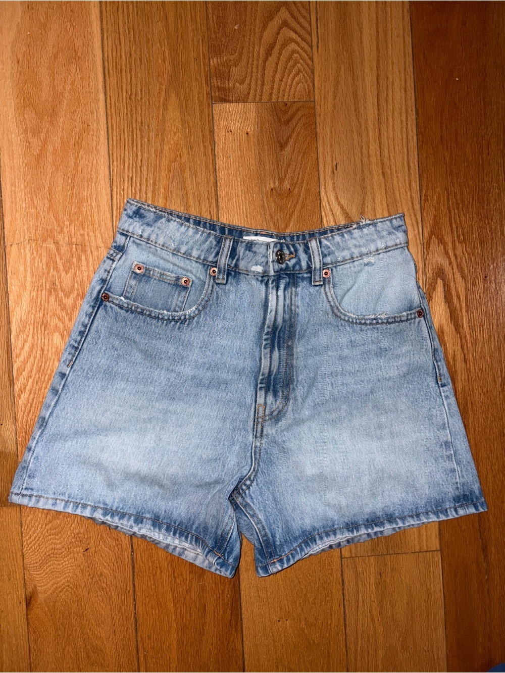 Zara Light Blue Denim High-Rise Shorts